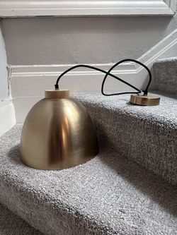 Antique Brass And Wood Pendant Light $50