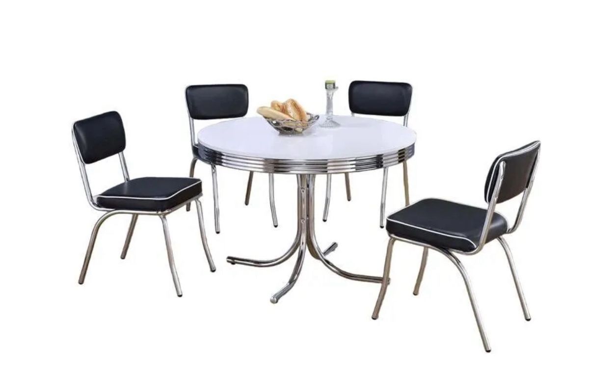 COASTER - ROUND RETRO TABLE (WHITE/CHROME) - 2388
