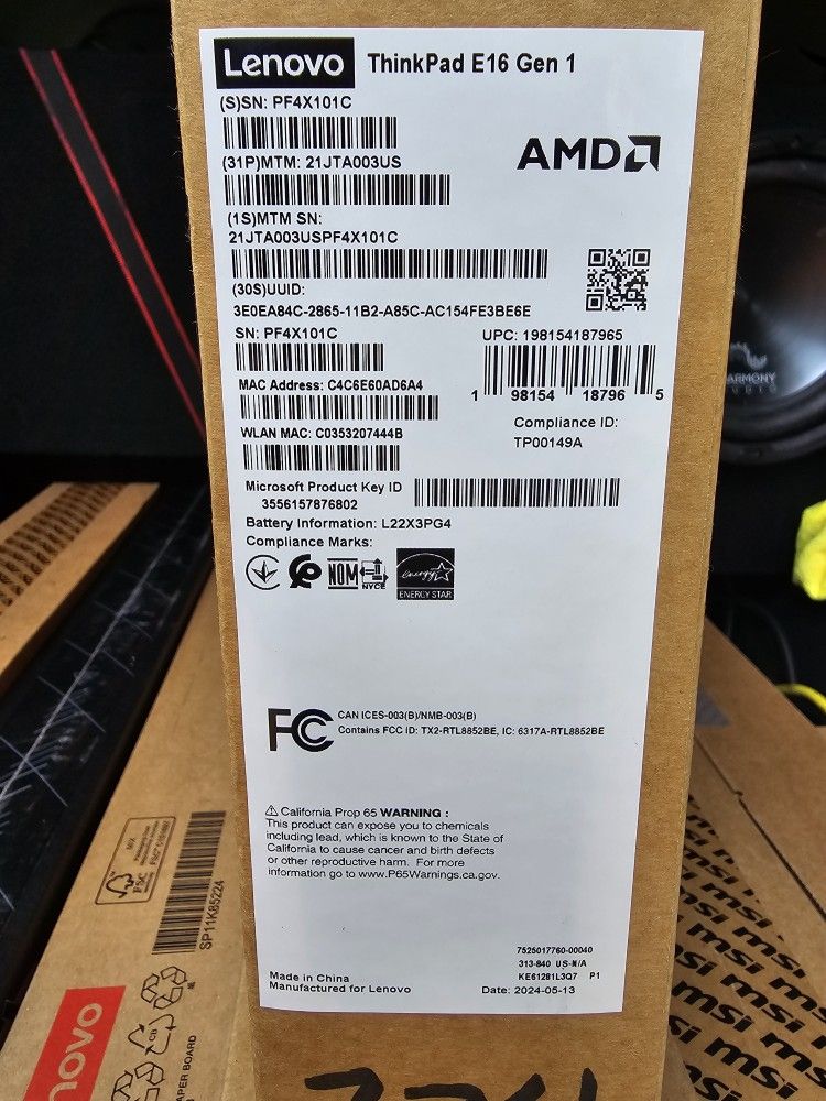 Lenovo ThinkPad E16 Gen 1 16" WUXGA AMD Ryzen 5 7430U 16GB 1tb W11 PRO Laptop