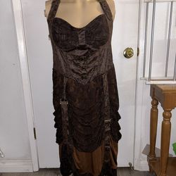 Steampunk Women’s Halloween Spirit Costume Long Dress Brown Sleeveless Sz L