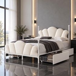 🔥 king size bed frame with 4 side drawers for extra storage , easy assembly new in box N-22