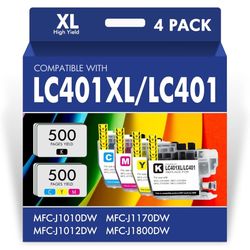 LC401XL LC401 MFC-J1010DW Ink Cartridges for Brother Printer 401XL LC 401 for MFC-J1010DW MFC-J1170DW MFC-J1012DW MFC-J1800DW MFC J1010DW - 4 Pack Hig
