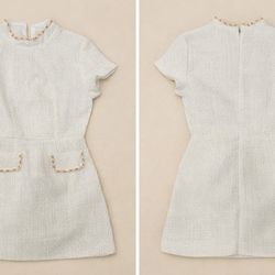 White Short Sleeve small Dress with Beaded Detalla – Elegant Girls Outfit
