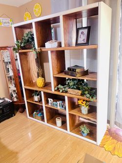Large Refurbished Two-Tone Open Bookcase / Display Shelving Unit