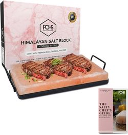 POHS Himalayan Salt Block For Grilling, Searing, Cooking, BBQ, Himalayan Salt Slab with Premium Quality Stainless Steel Holder 12x8x2 Inches