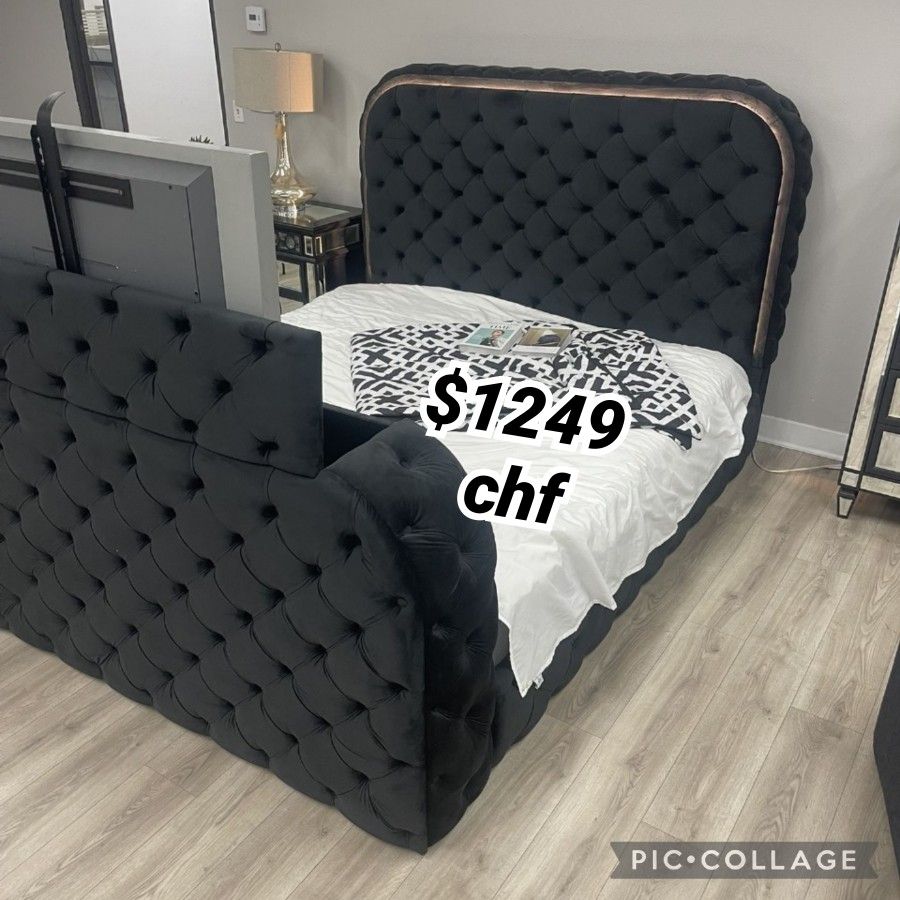 Eastern King Bed w/LED, Fireplace & TV Stand