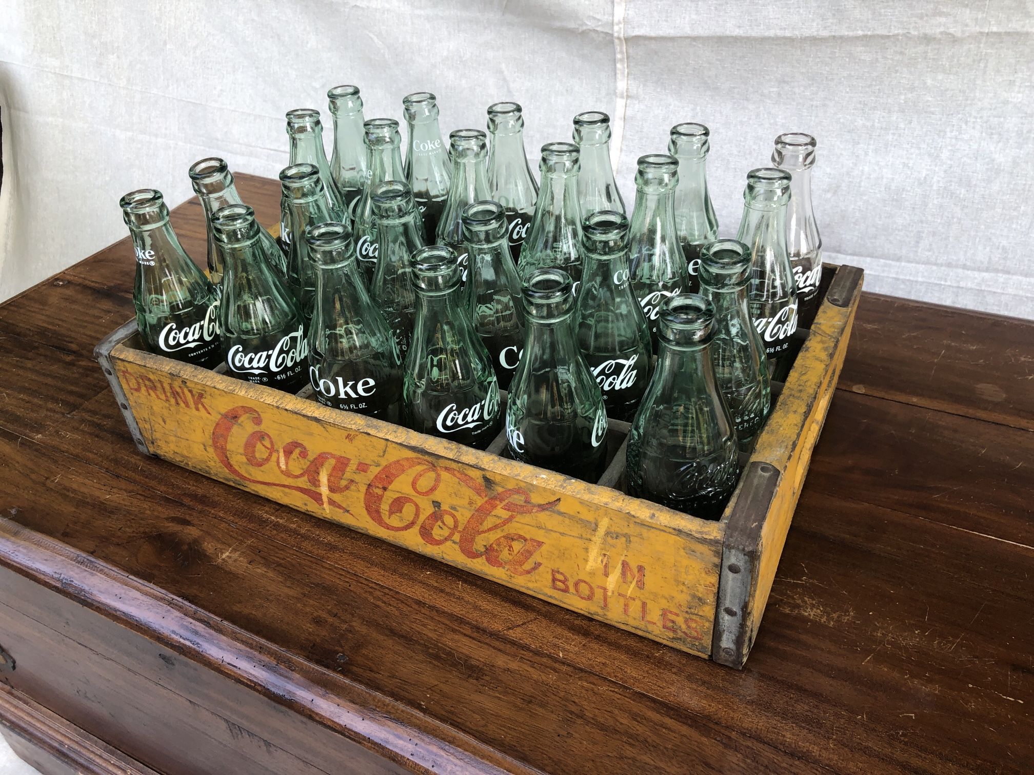 Vintage Coca Cola Crate With 24 Glass Bottles