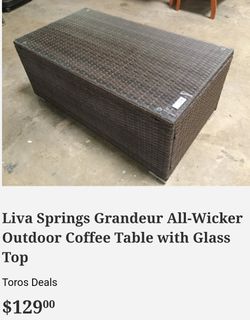 Liva Springs Grandeur All-Wicker Outdoor Coffee Table with Glass Top