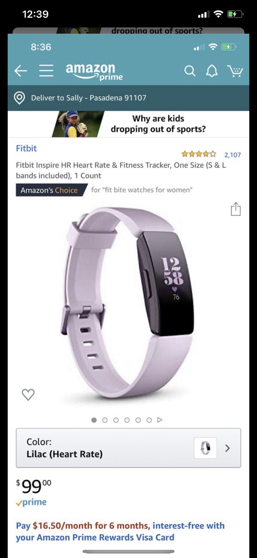 Like New Fitbit Inspire HR Tracker HEART RATE