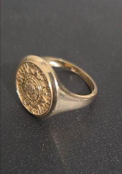 14K Solid Gold Aztec Calendar Signet Ring