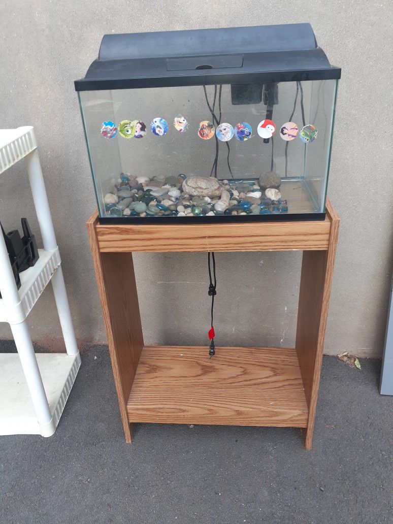 Fish Tank With Stand And Colored Stones