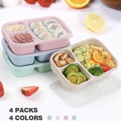 New 4 Pack Lunch Box Stackable Containers 3 Compartment Meal Comes With Spoon Fork And Chopsticks BPA FREE 