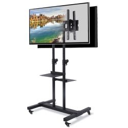 Dual Mobile TV Stand Rolling TV Cart Floor Stand with 2 TV Brackets on Locking Wheel Height Adjustable Shelf for 32-85 inch Flat/Curved Screen TV 