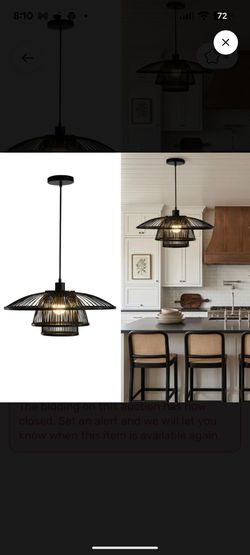 Black Pendant Light, Bamboo Boho Hanging Light with Adjustable Height
For Kitchen Islands, Dining Rooms, Bedrooms, Entryways, 20'' Handwoven Lampshade