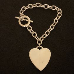 6.5” Silver Stainless Steel Chain Bracelet With Heart Charm( From 2011)