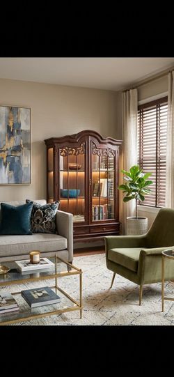 Carved Wood Glass-Door Display Cabinet
