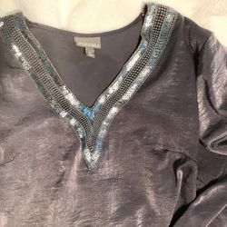 Silk Blouse Top With Sequins, XL