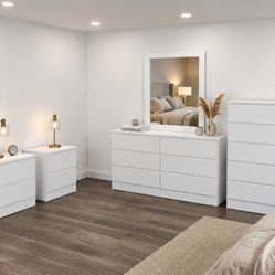 Dresser With Mirror, Chest And Two Nightstands 🌌 Comoda Con Espejo, Gavetero Y Dos Mesitas De Noche 🌌