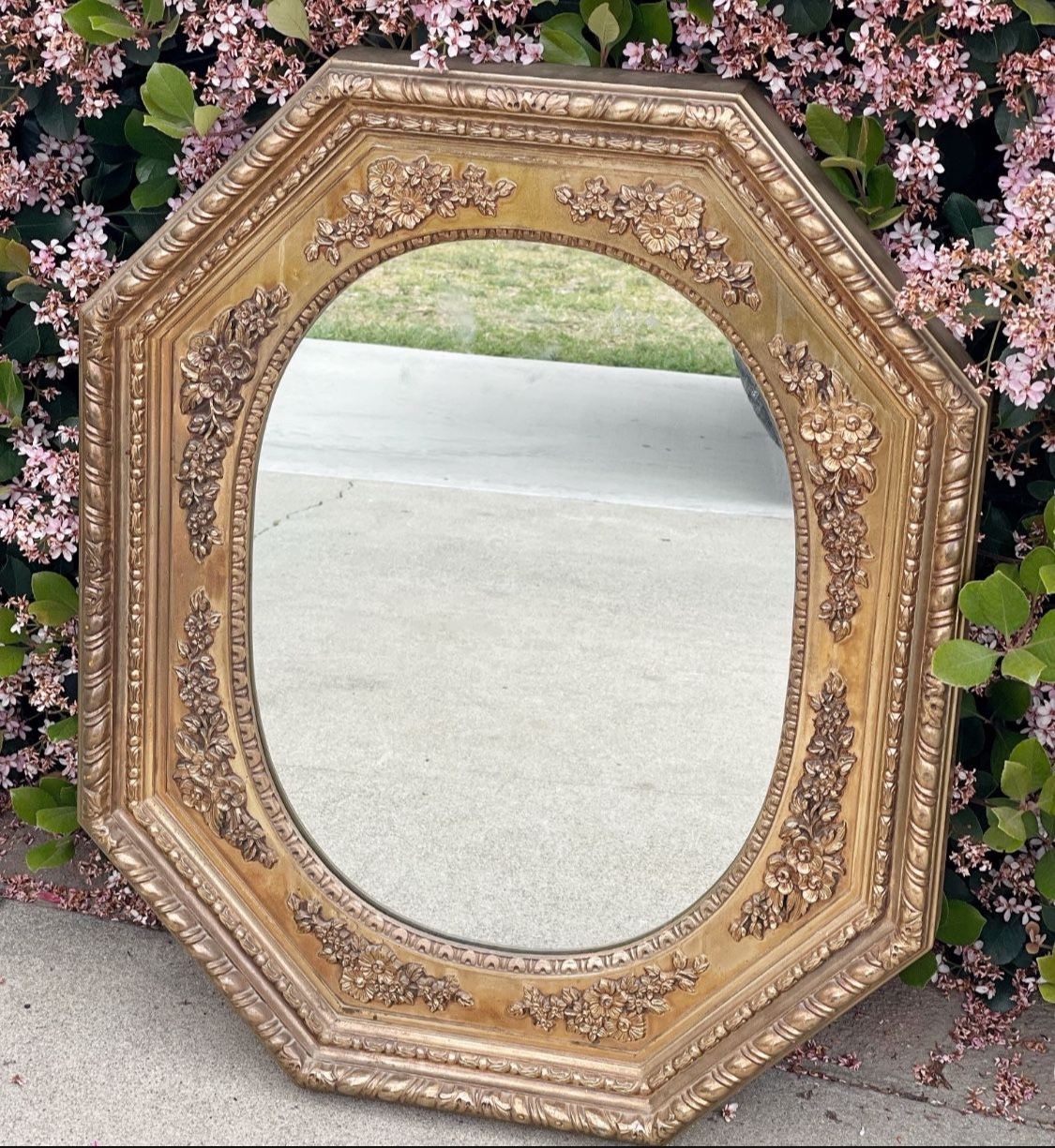 Ornate Mirror Floral Hollywood Regency Gold Gilded Octagon LARGE MCM