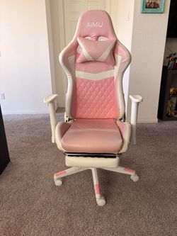 Pink and white  reclining computer chair w/ leg rest