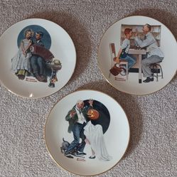 Norman Rockwell Saturday Evening Post Classics 8.5 in collectible dishes includes TRICK-OR-TREAT, THE ACCORDIONIST, and NEW GLASSES 1981,all 3 For $33