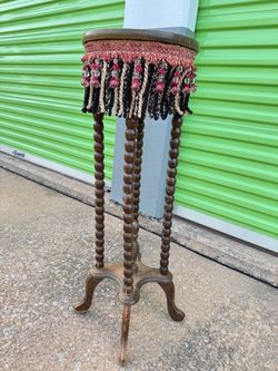 Table – Marble Top Pedestal Plant Stand, Vintage