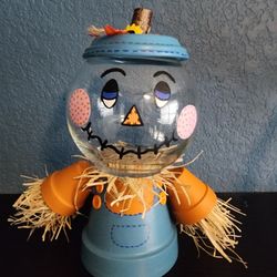 Handmade Claypot Candy Jar Skarecrow 
