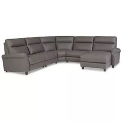 Thandler 5-Pc. Leather Chaise Sectional with 2 Power Recliners