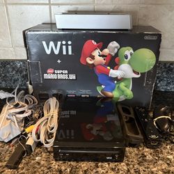 Black Nintendo Wii In Box-No Super Mario Game, No CD 