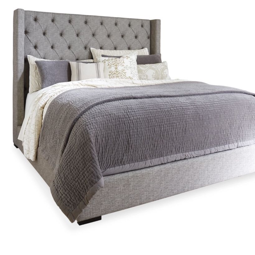 King - Gray Upholstered bed 
