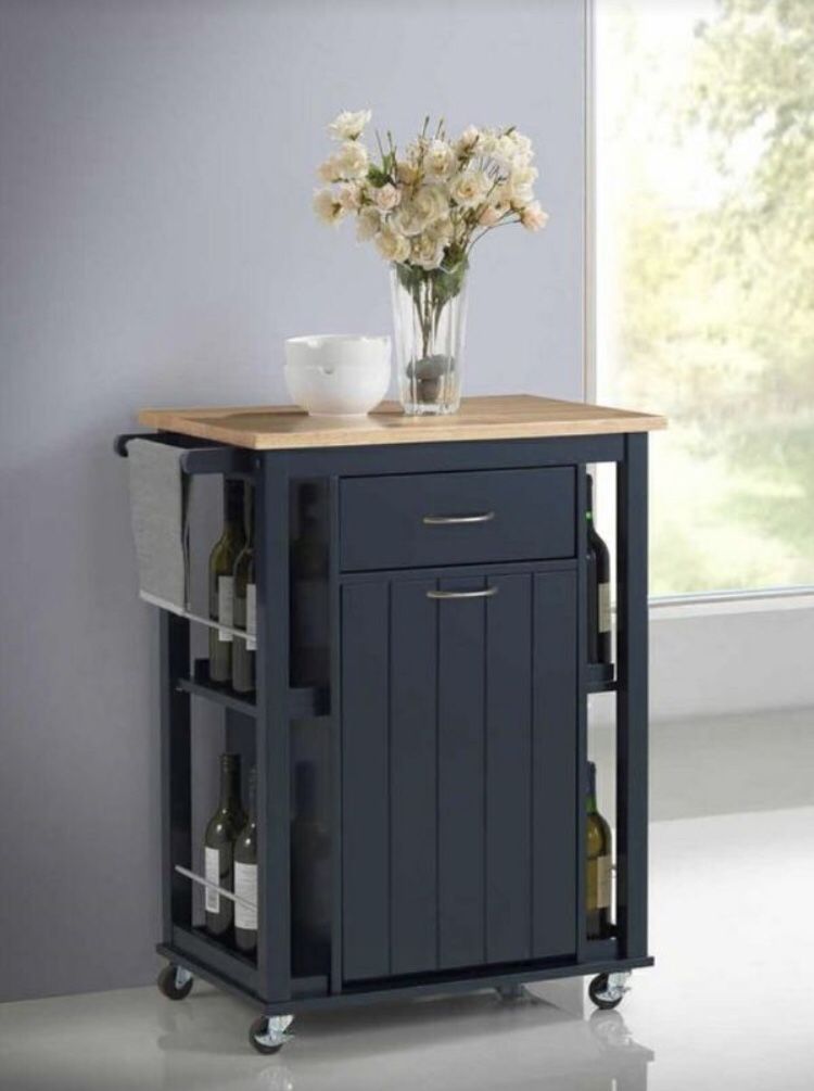 Kitchen Island Cart with Hidden Trash Cabinet