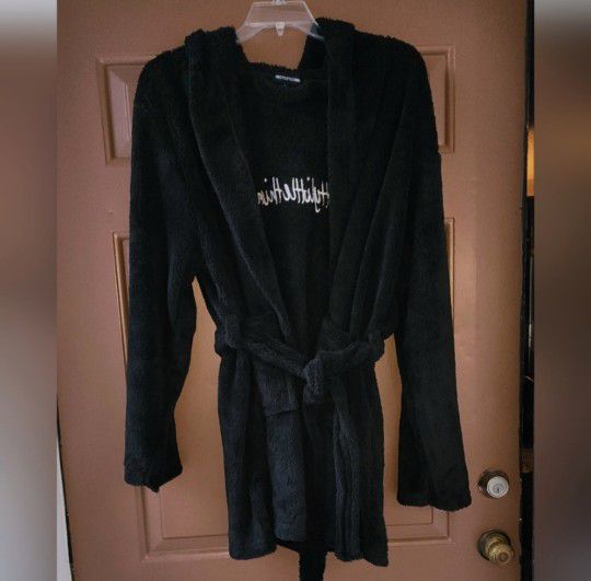 Shipping Only!  PLT Women's Black Fluffy Hooded Robe