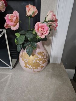 Decorative Pink Vase with Gold Accent