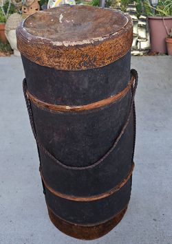 Large 30" Antique Kenyan Turkana/Samburu Carved Wood Milk Vessel with Leather Lid & Base!
