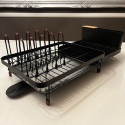 New In Box Dish Plate Bowl Drying Rack Stand With Knife And Utensil Holder Water Drainage Design