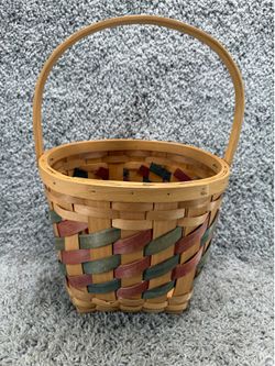 Handmade Woven Basket Wood Splint Swing Handle Primitive Farmhouse Decor Medium
