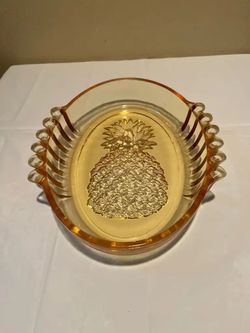 Tiara Indiana Glass Serving Dish Pineapple Yellow Mist Heavy 4 lbs 12 oz
