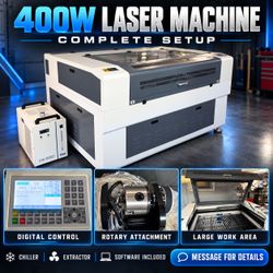 400W Laser Cutting & Engraving Machine — Complete Setup with Auto Calibration, Chiller & Accessories