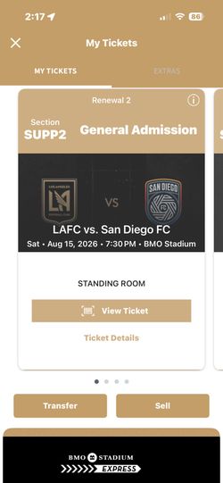 1 SINGLE LAFC SUPPORTERS TICKET