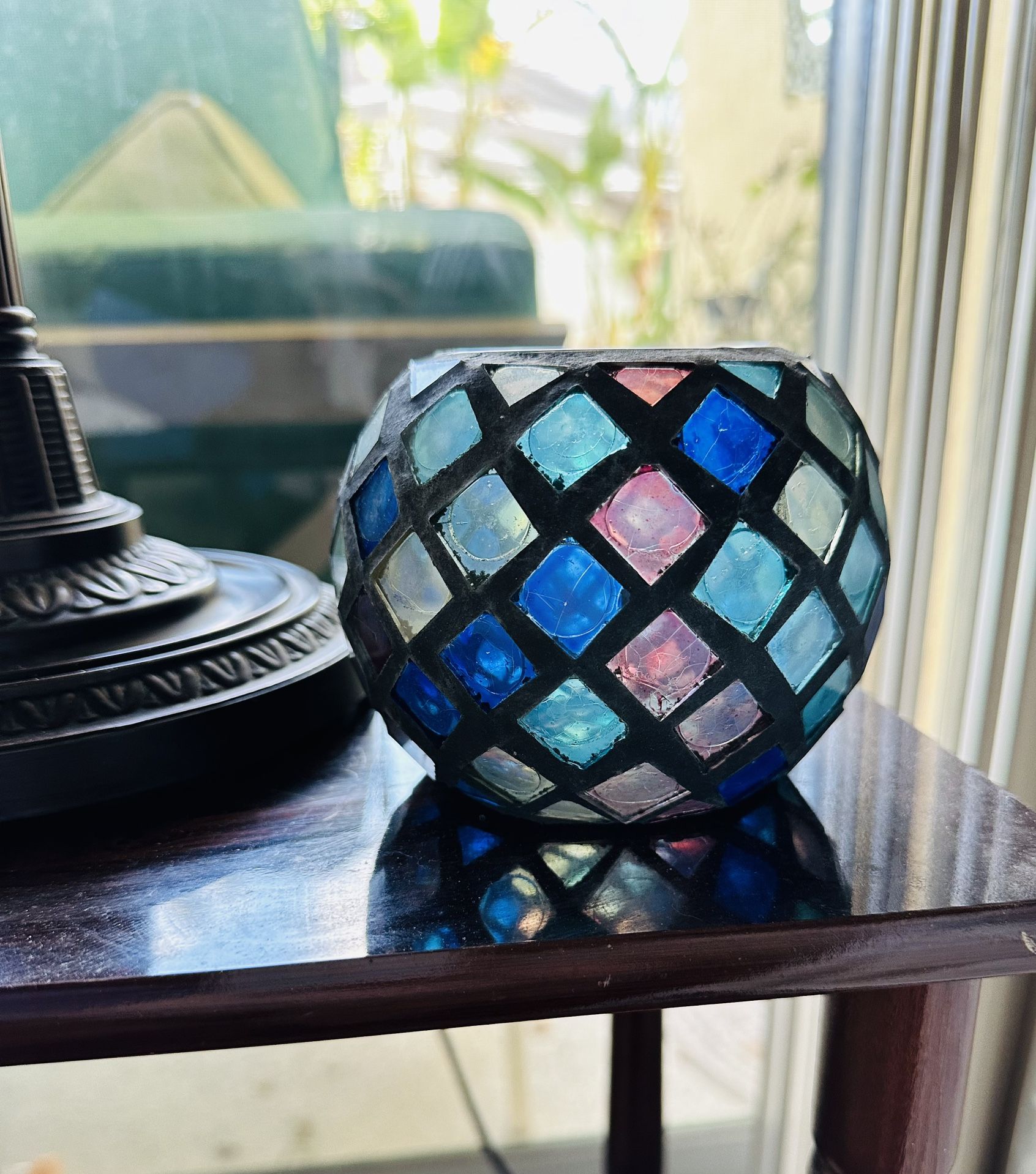 Stained Glass Style Glass Candle Holder