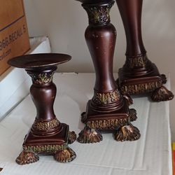 Bronzed Gold 3 PC Candle Holders