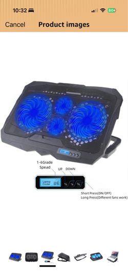 S18 Aluminum Four Fans Gaming Laptop Cooling Pad Foldable Holder with Wind Speed Display