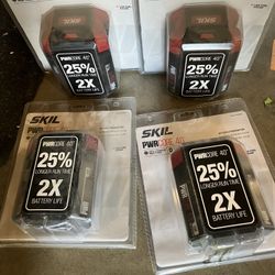 4 SKIL PWRCORE 40” 40V 5.0AH Lithium Battery. New. Never Been Used. $25 Each