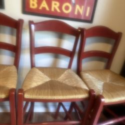 Red Farmhouse Bar Stools (Set of 3) – $43