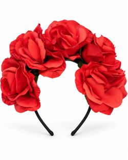 Red Rose Flower Crown Headband. Halloween