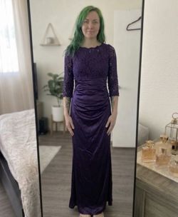Ever-Pretty Purple Lace Satin Maxi Evening Gown Size 4