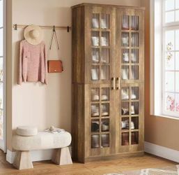 New assembled Tall Shoe Cabinet with Doors, 8-Tier Shoe Storage with Adjustable Shelves, Modern Shoe Organizer Shoe Rack Cabinet for Entryway, Hallway