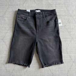 Good American Women’s Black Bermuda Raw Hem Denim Jean Shorts size 10 NEW