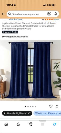 Joydeco Blue Velvet Blackout Curtains 84 Inch 2 Panels