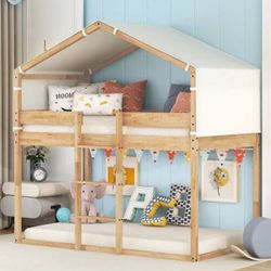 Twin House Bunk Bed with Canopy
